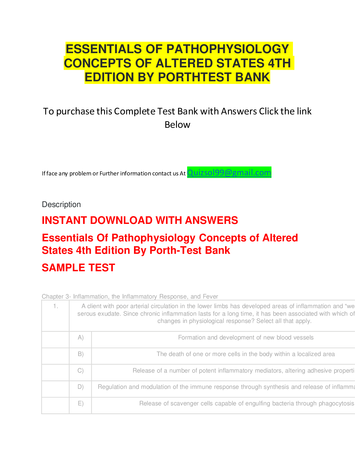Preview image for ESSENTIALS OF PATHOPHYSIOLOGY CONCEPTS OF ALTERED STATES 4TH EDITION BY PORTHTEST BANK